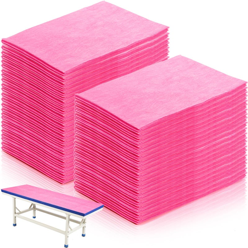 DEAYOU 40 PCS Disposable Bed Sheets, Non Woven Fabric Massage Table Sheet, Breathable Spa Bed Cover for Tattoo, Beauty Salon, Hotel, Travel, Esthetician, 31" x 70", Oil-Proof, Pink